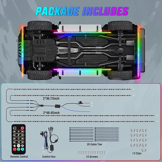 Nilight 4Pcs Aluminum Underglow Neon Accent Strip Lights 396 LEDs Dream Color Door Assist Multi Mode Sound Active Function Music Modes with APP Remote Control Underbody Light Strips for Car Truck RV