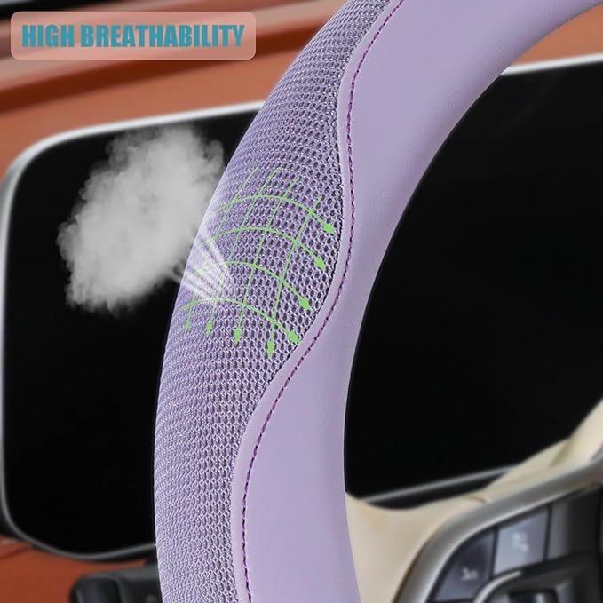 14 inch Steering Wheel Cover for Prius Civic, Nappa Microfiber Leather Non-Slip Breathable Fabric, Warm in Winter and Cool in