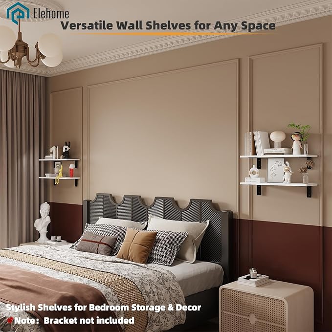 Floating Shelf Board for Wall 5/8" – No Brackets – 24" L x 8" W x 0.6" T White Melamine Wood Floating Shelves for Bathroom, K