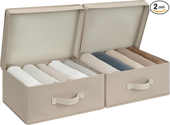 StorageWorks Small Storage Boxes with Lids, Stackable Fabric Storage Bins with Handles, Storage Baksets for Closet, Shelves, 