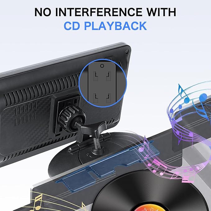 Jansite CD Slot Mount for Carplay Screen 360° Rotation Tool-Free Installation, 4-Button Lock Sturdy CD Slot CarPlay Mount Compatible with 7-10.26 Inch Apple Carplay & Android Auto Screen