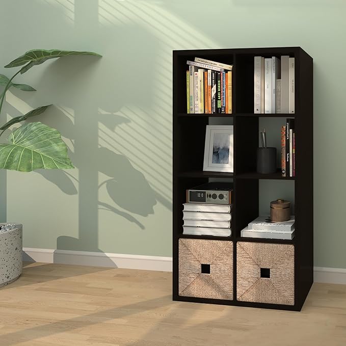 CTESNE【2026 Wooden Thick Frame 8 Cube Storage Organizer Shelf with Anti-Tipping Kits + Reversible Open Back Bookcase, Horizon