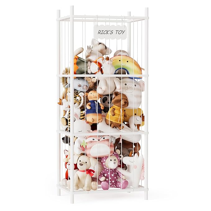 SpaceAid Stuffed Animal Storage Organizer, Wood Animals Zoo Toy Plushies Storage Holder, Large Capacity Plush Toy Cage for Pl