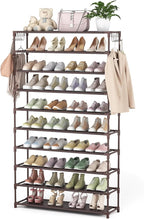 LANTEFUL 10 Tiers Shoe Rack 50 Pairs Large Capacity Tall Shoe Organizer Sturdy Shoe Storage with Two Hooks Space Saving Metal