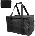 Extra Large Utility Tote Bag - Oversized Collapsible Tote with Wire Frame, Durable Reusable for Beach, Groceries, Laundry, Car Trunk, Storage and Travel - Includes 5x7 Bag with Hook - Black