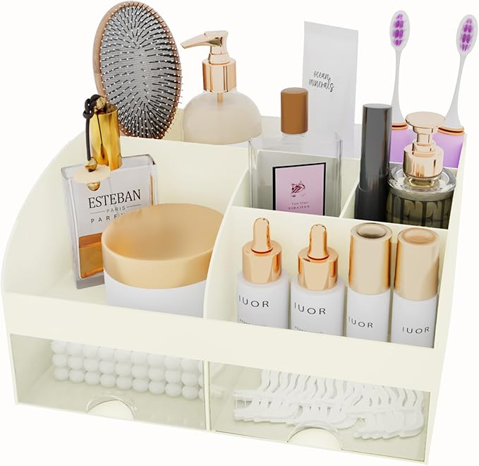 Makeup Organizer with Drawers, Cosmetic Storage for Dresser Vanity and Bathroom Countertop, Beauty Holder for Lipstick Brush,