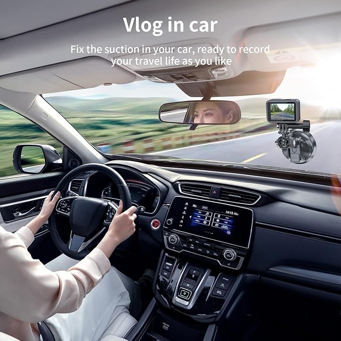TELESIN Suction Cup Car Mount with Phone Holder, Windshield Window Dashboard Boats Vehicle Attach for DJI Action 6 5 Pro Action 4 3 GoPro Max Mini Hero 13 12 11 10 9 Insta360 X5 X4 X3 Ace Pro Pocket 3
