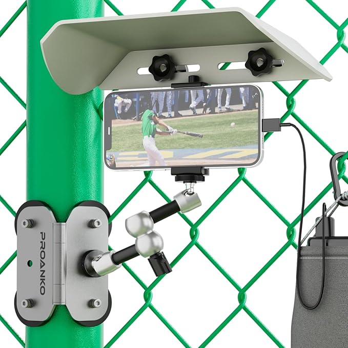 Magnetic Phone Fence Mount with Shade, Game Recording Mounting Kit Compatible with Gamechanger, iPhone, Mevo Start, GoPro, for Recording Baseball,Softball and Tennis Games(MINI)
