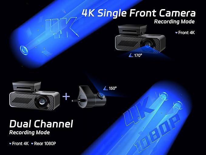 Pelsee P1 Duo 4K Dash Cam Front and Rear, 64GB SD Card, 4K+1080P Dual Dash Camera for Cars, Wi-Fi & App Control, 1.5’’IPS Dis
