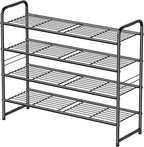 4 Tier Shoe Rack, 32.5" Wide Stackable Sturdy Metal Shoe Shelf Storage Organizer with Height-Adjustable for Entryway, Closet,