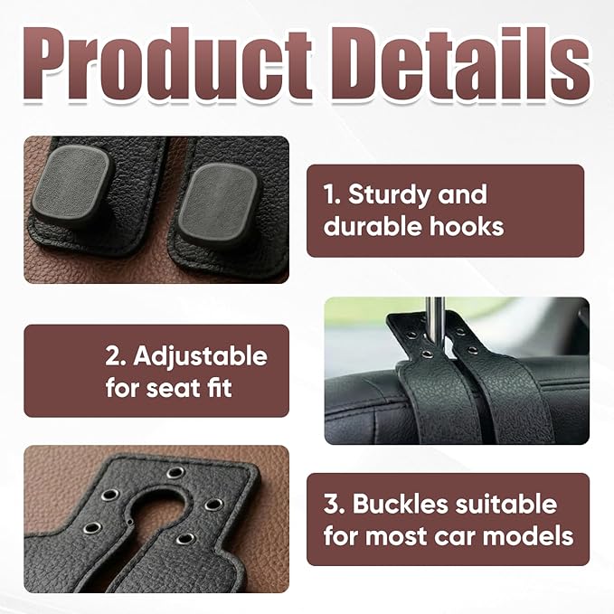 Car Seat Headrest Hooks for Purses and Bags, 2 Pack Car Seat Back Organizer Storage Hook, Car Purse Holder Between Seats Hanger, Headrest Back Seat Handbags Hook Hanging Accessories, Grey