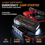 ReelCharge - Veratek V6 Pro 1000A Car Battery Jump Starter Portable (6.0L Gas & 3.0L Diesel) – 12V Lithium Battery Booster Pack with SmartCharge Safety, Jumper Cables, 10000mAh Power Bank, Jump Box.