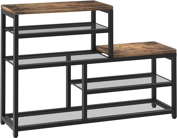 Shoe Rack Bench Shoe Storage Organizer with Seat, 5-Tier Industrial Free Standing Shoe Rack for Entryway, Narrow Shoe Rack Or