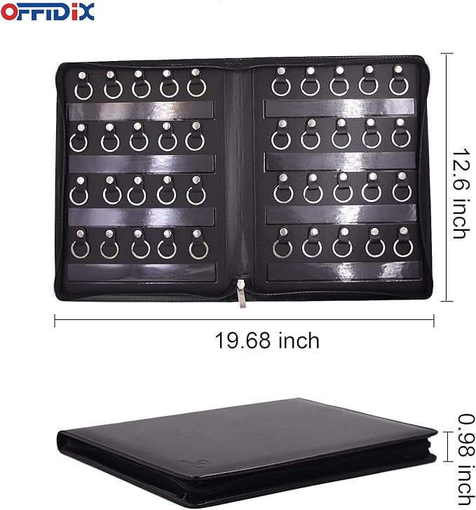 OFFIDIX Large Zippered Key Case,Leather Portable Key Cabinet, 40 Key Hooks Key Organizer,Manager & Landlord Key Holder,Suitab