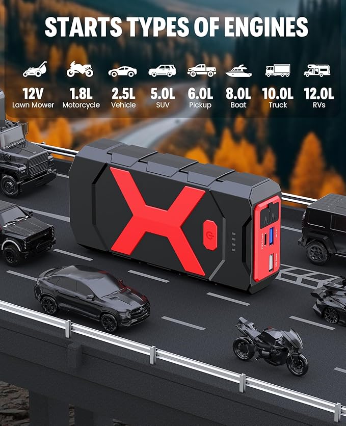 BOOKOO A9 Jump Starter 4000A for Car,Boat,Lawnmower 12L Gas&10L Diesel Engines Portable 12V Car Battery Jump Starter with