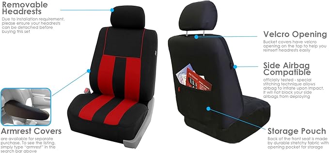 FH Group Car Seat Cover Full Set Striking Striped Car Seat Covers with Front Seat Covers and Rear Split Bench, Universal Fit 