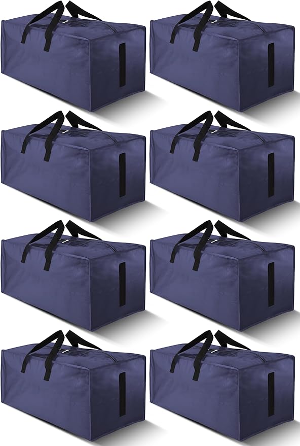 HOMESURE 8 Pack Large Strong Moving Bags with Zippers & Carrying Handles - Water-Resistant - Heavy Duty Storage Tote for Spac