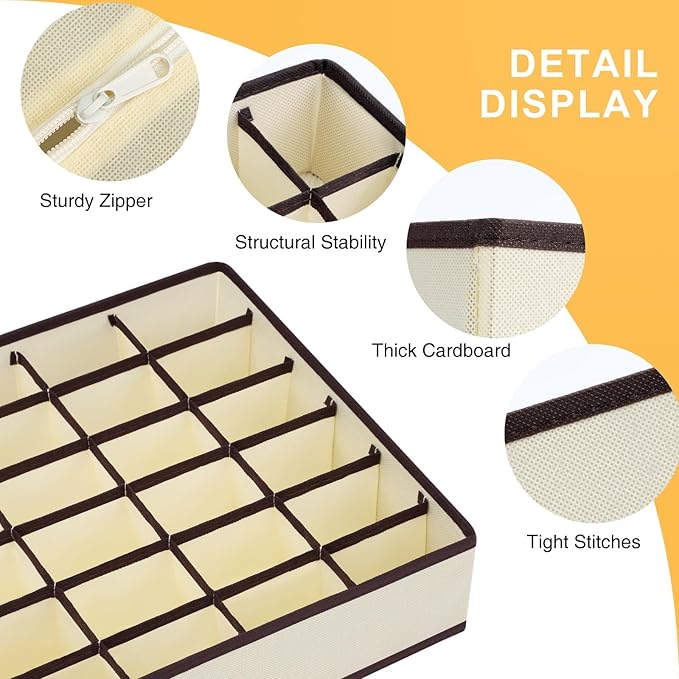 Sock Organizer 4 Pack, Large Sock Drawer Divider, Underwear Storage 24 Cell Closet Organizers and Storage for Wardrobes, Draw