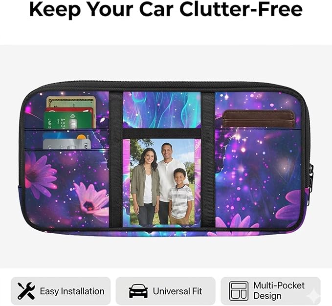 Butterfly Print Car Sun Visor Bag Auto Interior Accessories Pocket Organizer with Zipper 11.81 x 5.9 Inch Storage Pouch Holder for Pen,Driving License etc