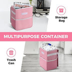 Simple Deluxe Car Trash Can with Lid and Storage Pockets, Multipurpose Garbage Bin with Adjustable Straps, Collapsible and Portable Organizer, 2 Gallon, Pink