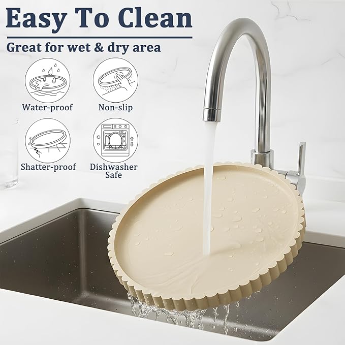 HighHerz Silicone Bathroom Countertop and Vanity Tray, Round Silicone Bathroom Tray, Modern Bathroom Decor, Coffee Table Deco