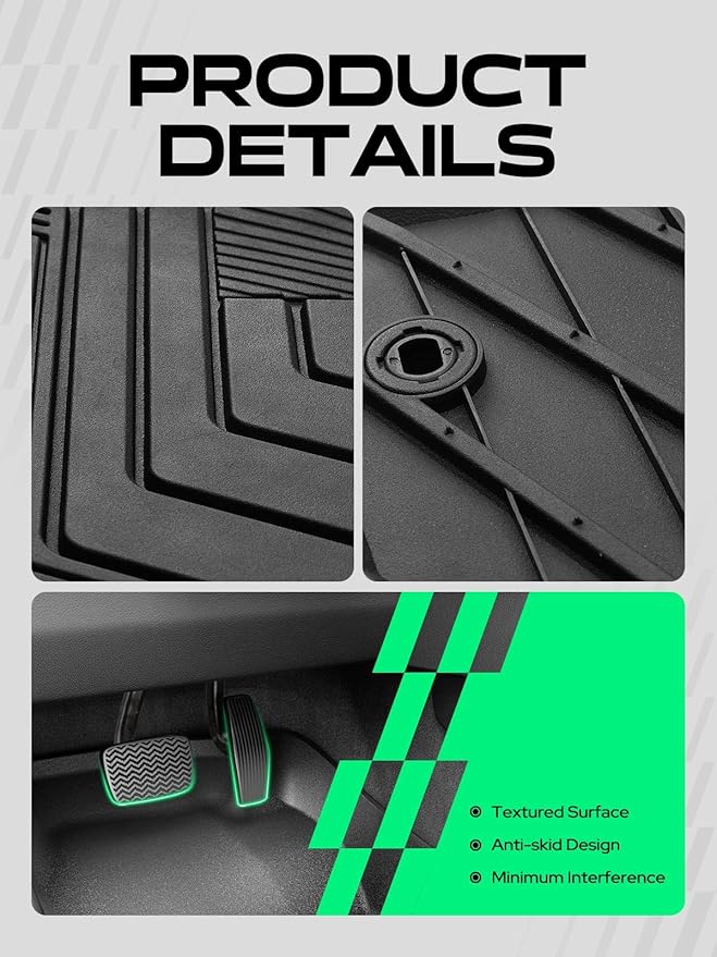 YHTAUTO Floor Mats Fit 2016-2023 Toyota Tacoma (Double Only for Automatic), TPE Floor Liners All-Weather Protection Custom Fit, 1st & 2nd Row, Set of 3 Black