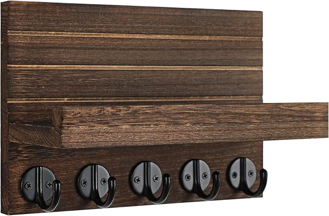 Lwenki Key Holder for Wall, Decorative Key and Mail Holder with Shelf Has Large Key Hooks for Bags, Coats – Paulownia Wood Ke