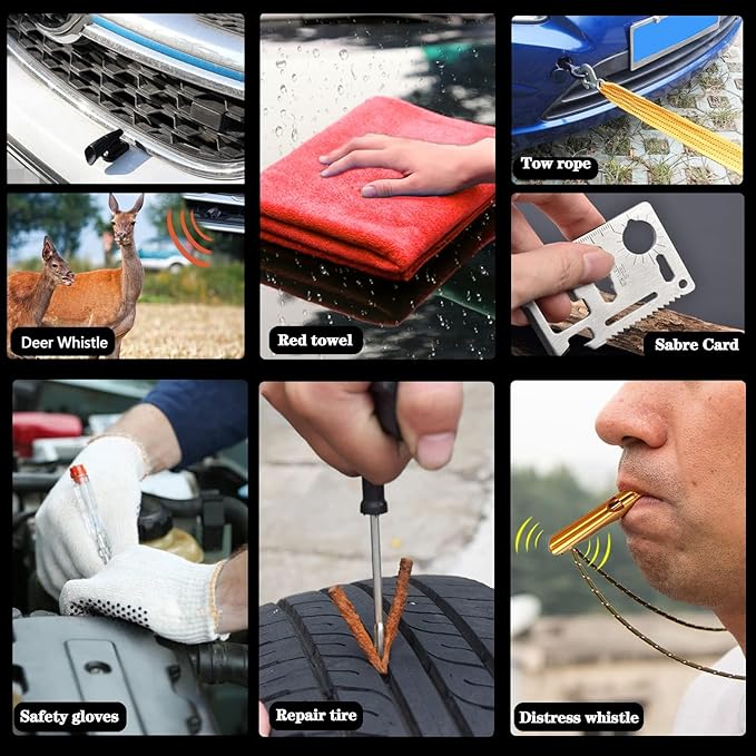 Car Emergency Roadside Kit - Roadside Assistance Emergency Kit, Car Emergency Kit with Jumper Cables, Safety Kits for Cars,Fo