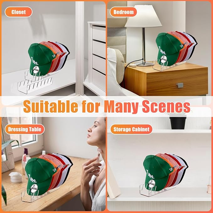 Hat Stand for Baseball Caps, 2 Pack No Install Acrylic Hat Organizer for 14 Baseball Caps Storage Organizer, Hat Racks Hat Ho