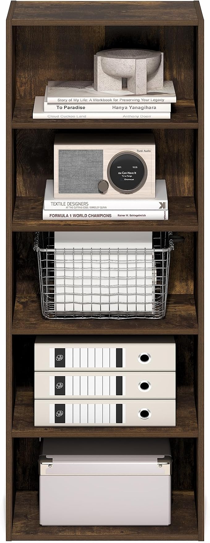 Furinno Basic Book Shelf, 5-Tier Bookshelf, Storage Organizer Bookcase with Open Shelf, 11 x 17 x 44, for Living Room, Bedroo
