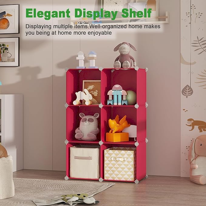 C&AHOME 6-Cube Storage Organizer, Stackable Storage Cubes Shelves, Portable Bookshelf, Plastic Clothing Storage Closet Organi