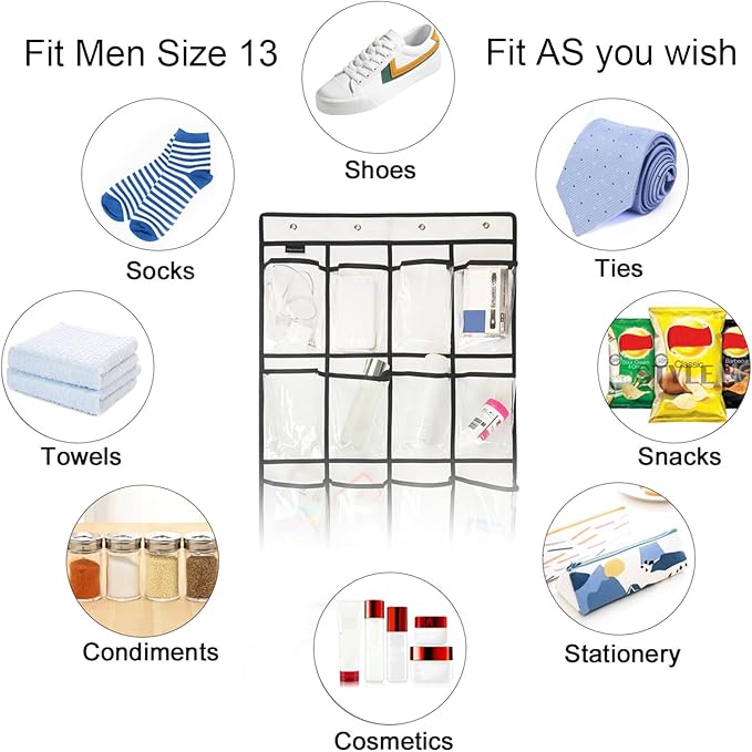 Extra Large Hanging Crystal Clear Over Door Shoe Organizers, Closet Shoe Organizer Shoe Rack Organizer Shoe Storage, 12+6Pock