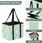 Bunny Floral Pattern Reusable Grocery Bags Large Shopping Tote Bag with Reinforced Bottom Board, Water Resistant Foldable Sto