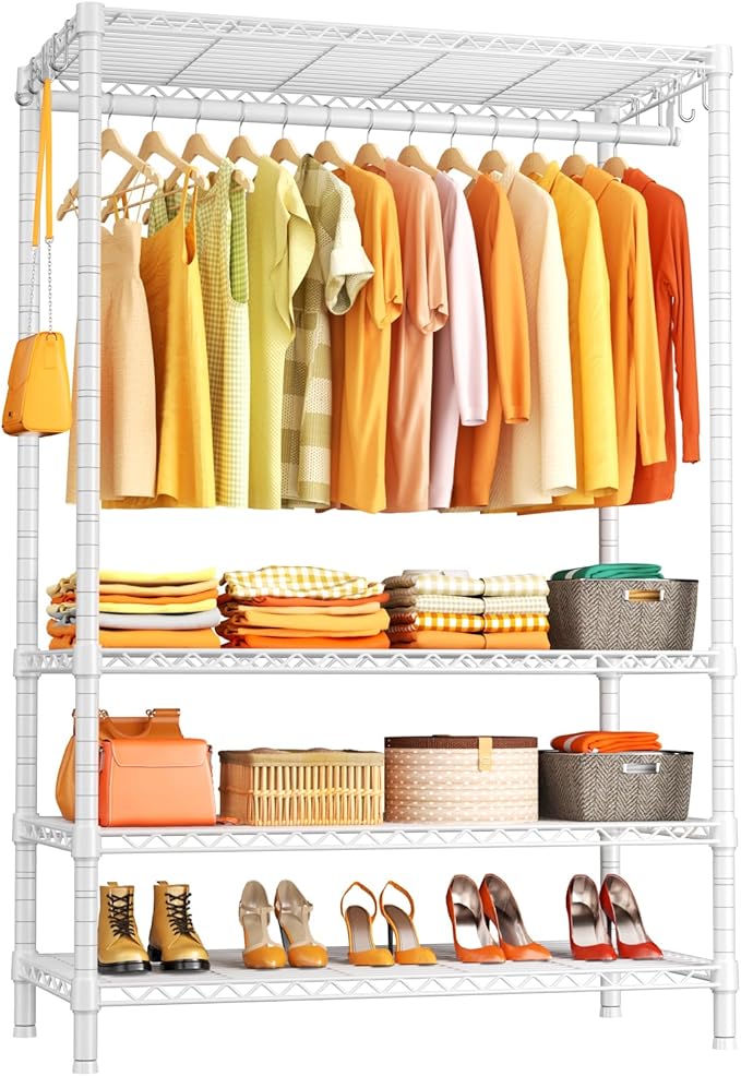 Ulif H4 Plus Garment Rack, 4-Tier Portable Clothes and Clothing Rack for Bedroom and Cloakroom, Closet Storage and Organizer 