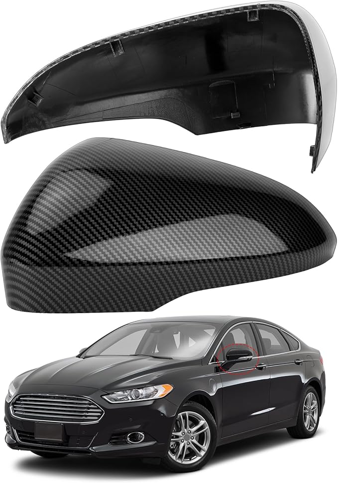 Driver Side Mirror Cover Replacement for Ford Fusion 2013 2014 2015 2016 2017 2018 2019 2020 2021 2022 - Left Side Mirror Covers, Rear View Mirror Cap Accessories Carbon Fibre, With Lamp