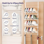 SWTYMIKI Over Door Hat Organizer - 5 Tier Wall Mounted Hat Rack with 4 Adjustable Metal Basket and 3 Hooks, Hanging Baseball 