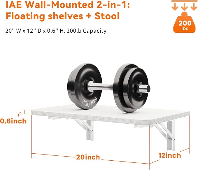 Foldable Floating Wall Shelves 20 inch, Bathroom Shelves Wall Mounted,12" Deep Wood Floating Kitchen shelves,Easy to Install 