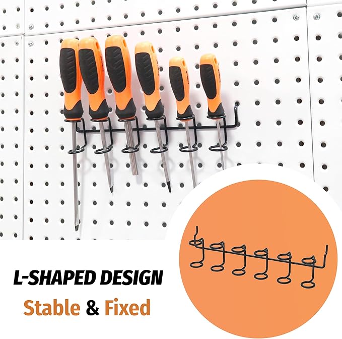 HUHOLE 4-Pack Pegboard Screwdriver Holder – Black Heavy Duty Steel Peg Board Screwdriver Organizer Rack–Multi-Ring Pegboard T