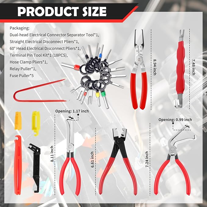 11PCS Automotive Electrical Terminal Connector Separator Removal Tool Kit,Straight/60°/Dual Head Automotive Electrical Connec