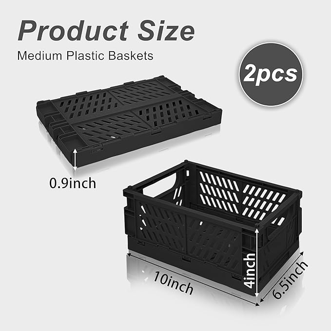 2 Pack Mini Foldable Small Plastic Baskets for Organizing and Storage，Collapsible Storage Crates,Mini Bins for Home Kitchen B
