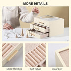 Frebeauty Clear Lid Jewelry Box,3-Layer Jewelry Organizer with Drawer,PU Leather Jewelry Organizers and Storage,Jewelry Boxes
