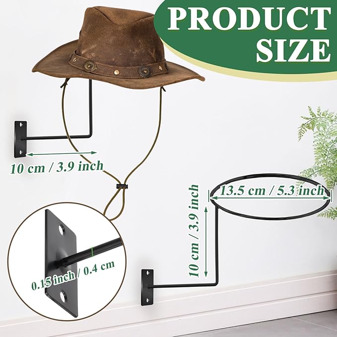 TiciKim Pack of 4 Metal Hat Holder Wall Mounted Cowboy Hat Rack Hat Hanger for Wall Display, Cowboy Hat Holder Organizer Mult