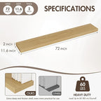 72 Inch Floating Shelves, 12" Deep Floating Shelf Wall Mounted, 72" Wall Shelves, Rustic Deep Bookshelf, Extra Deeper & Thick