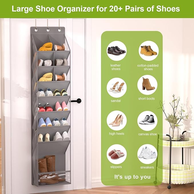 VERONLY Door Shoe Organizer, Over The Door Hanging Shoe Rack with Large Pockets, Space Saving Shoe Storage for Closet, Entryw