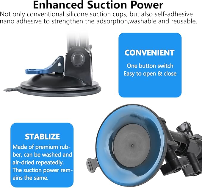 HSU Car Suction Cup Mount for GoPro/Insta 360/DJI Osmo Action Camera, Car Window Holder with 1/4-20 Ball Joint Thread, Perfect for Boats Vehicle Windshield & Window