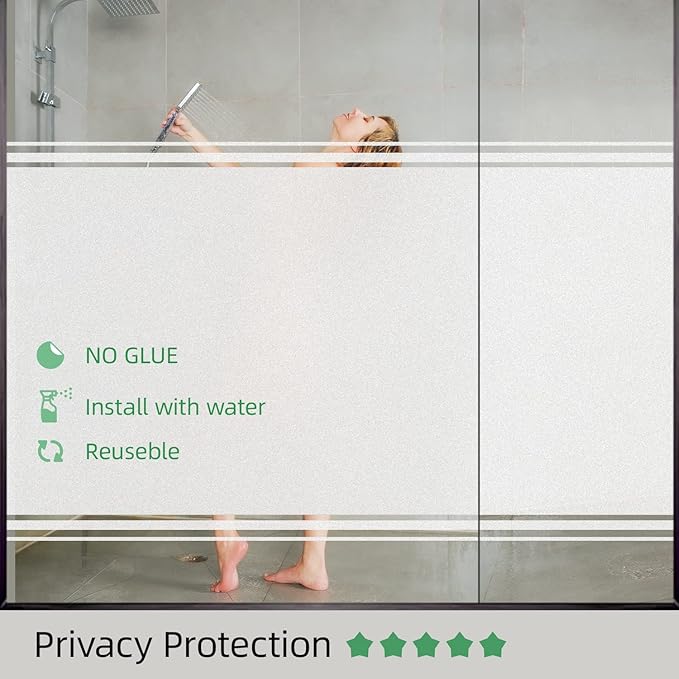 Frosted Window Privacy Film Glass Window Film Sun Blocking, Static Clings Removable Frosting Bathroom Door Window Covering, White,35.4 Inch x 78.74 Inch