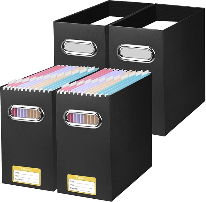 BALEINE File Organizer Box, Cardboard File Folder Organizer with Handle for Letter Size, Portable Collapsible Hanging Filing 