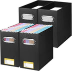 BALEINE File Organizer Box, Cardboard File Folder Organizer with Handle for Letter Size, Portable Collapsible Hanging Filing 