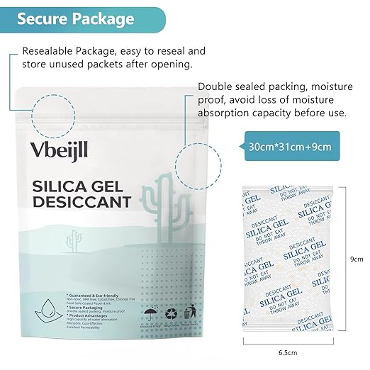 20 Gram (80 Pack) Color-Indicating Silica Gel Packets, Premium Food Grade Desiccant - Rechargeable Moisture Absorbers for