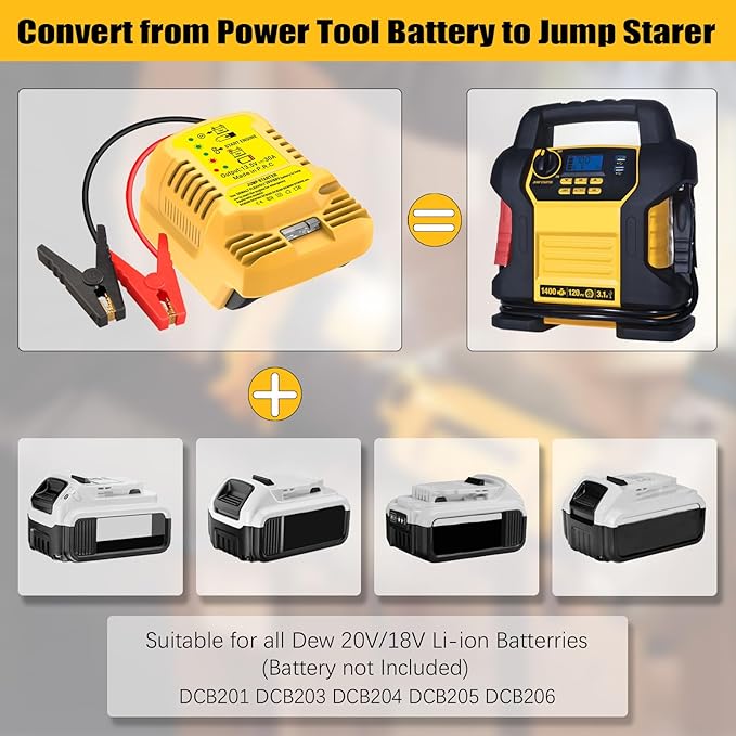 Car Jump Starter Adapter for Dewalt 20V/60V MAX - 11AWG Heavy Duty Booster Cable for 3.5L Vehicles (Battery Not Included)
